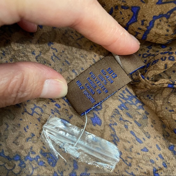 Fab’rik Brown & Blue Semi Sheer Snake Print Button Down Blouse, Size Medium - Picture 9 of 10